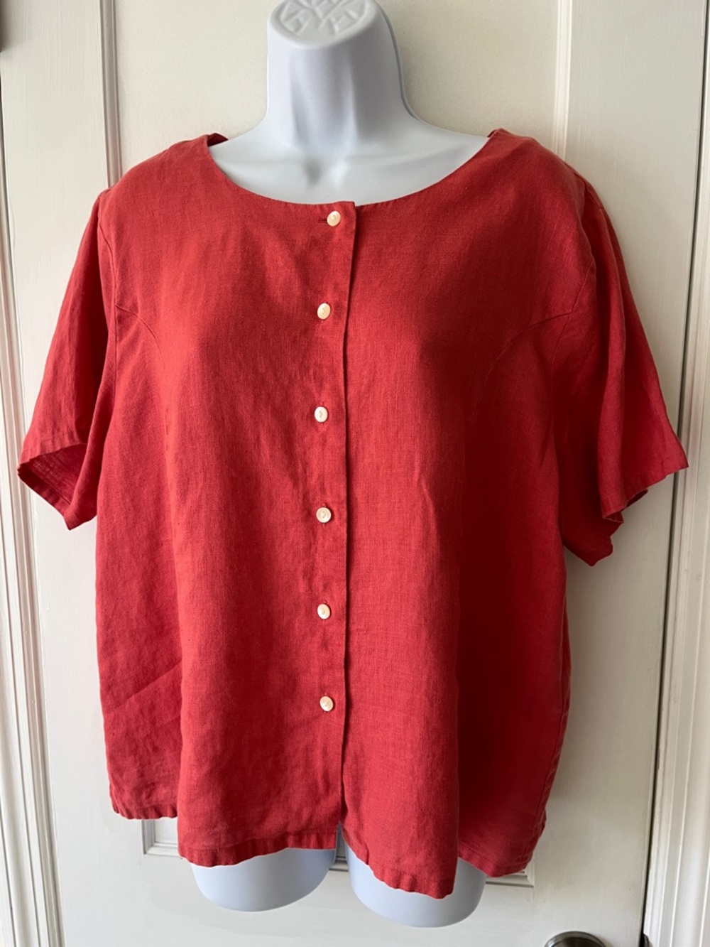 Talbots Irish Linen Scoop Neck Button Front Top Jacket Coral Women 18 Lagenlook